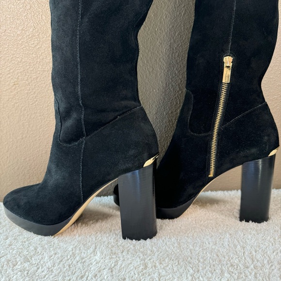 Michael Kors Lesley suede Boots Knee-High Black Heels - Picture 4 of 10